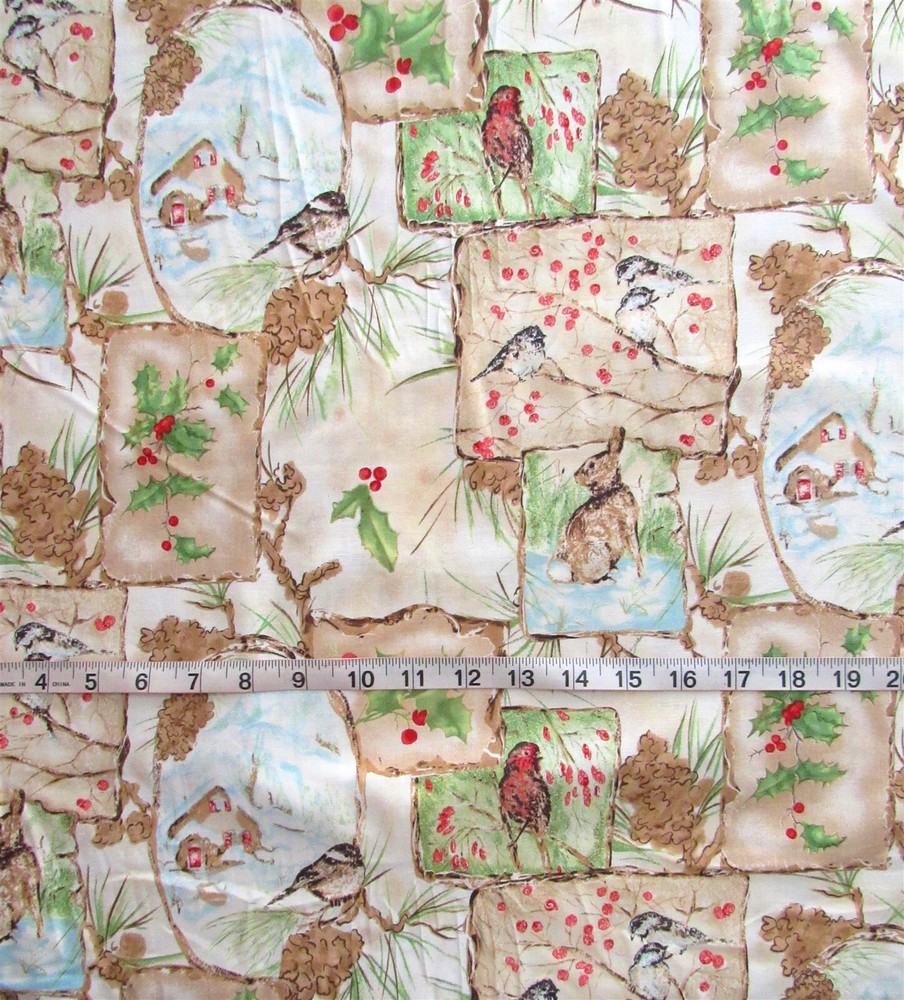 1 yd 100% Cotton Fabric "Edith's Xmas Cottage Patchwork" by R.E.D. Birds