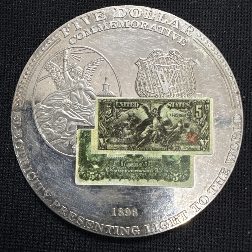 1896 $5 Silver Certificate Commemorative Coin - “Electricity Presenting Light”