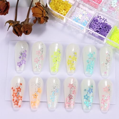 12pcs Multicolor Star Plastic Nail Art Sequins