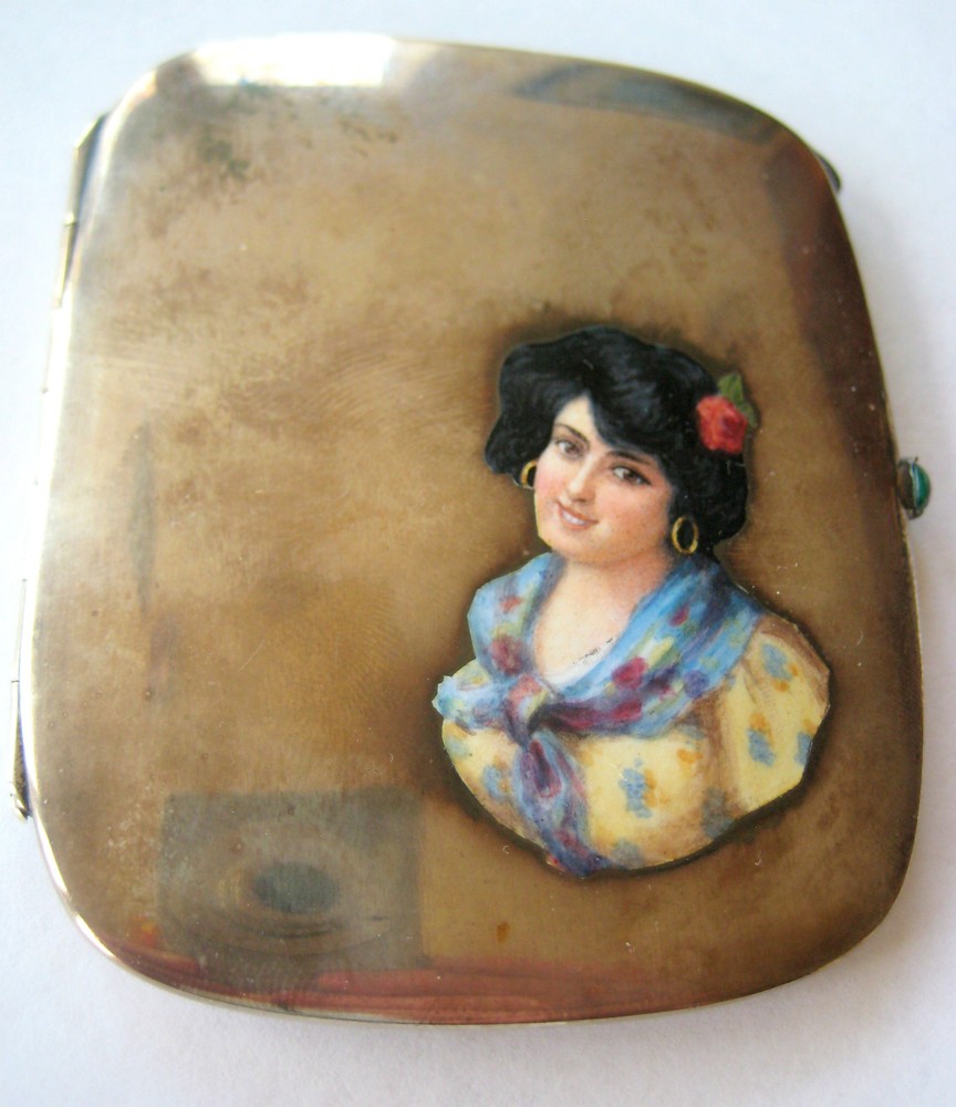 ANTIQUE AUSTRIAN ENAMEL 925 STERLING SILVER BOX CASE LADY