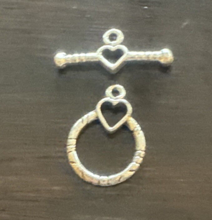 Solid Sterling Silver (925) Heart Twisted Wire Circle Toggle Clasp Ring