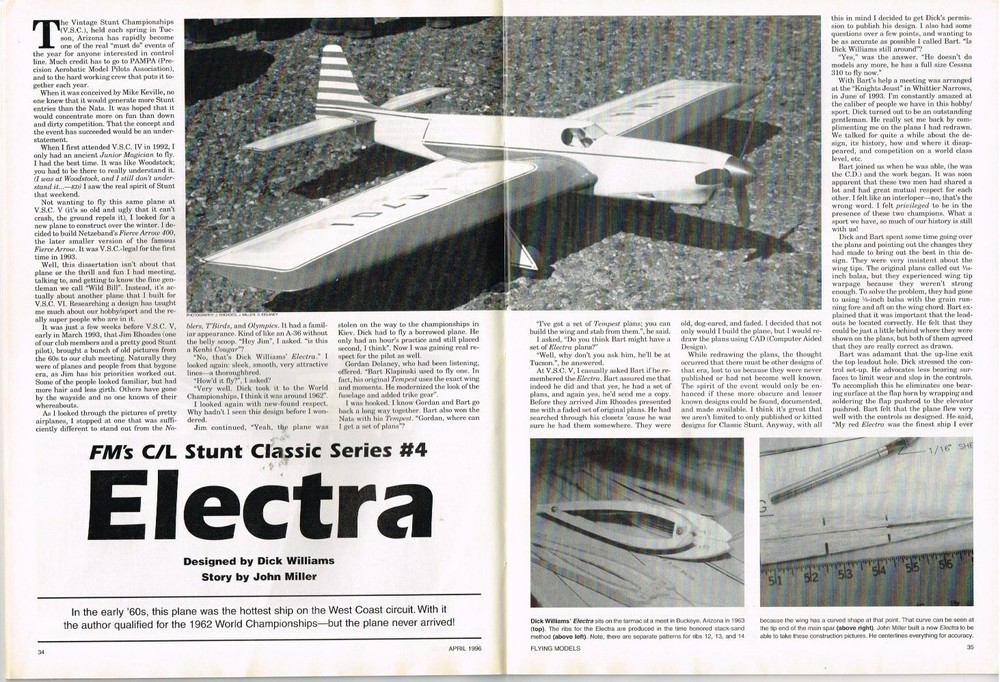 FLYING MODELS Magazine April 1996 Electra: CL Classic Stunter