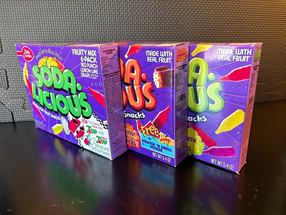 Soda Licious fruit snacks - 3 empty custom design display boxes