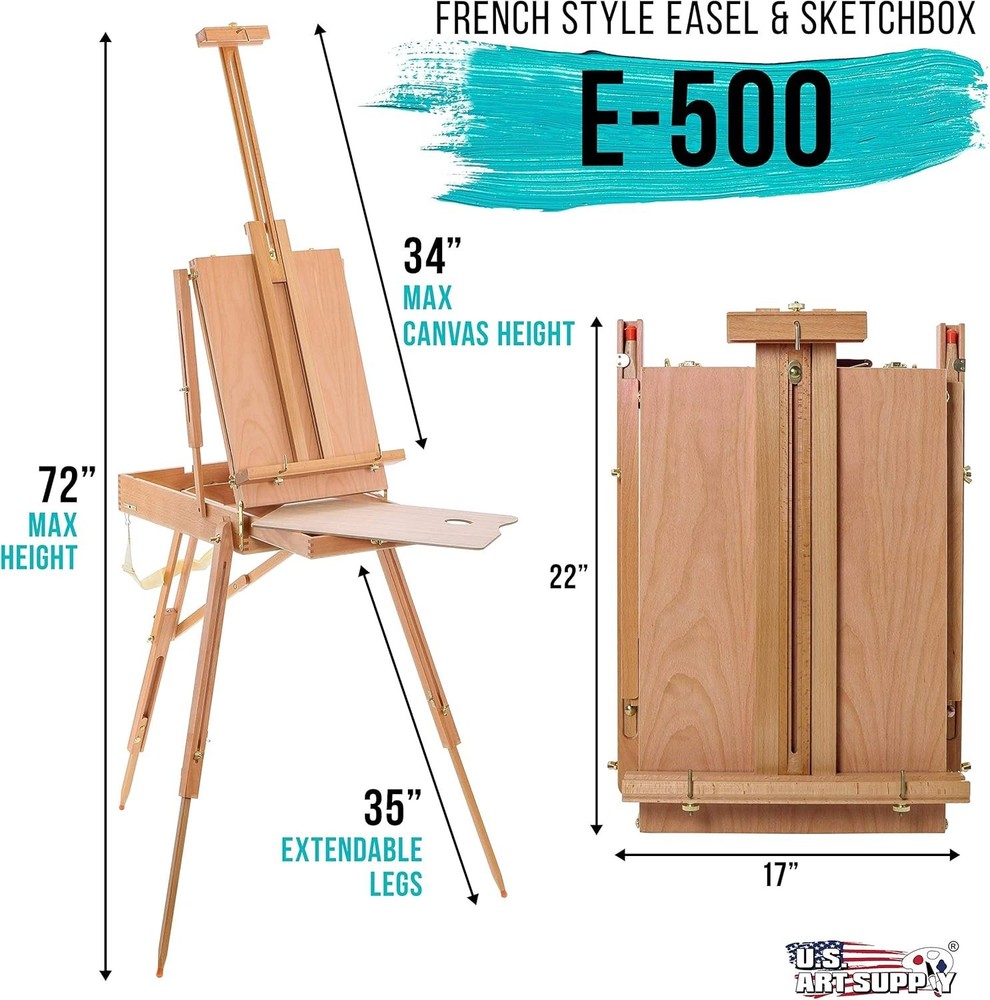 Compact Beechwood Painting Easel - Includes Palette & Four-Compartment Storage
