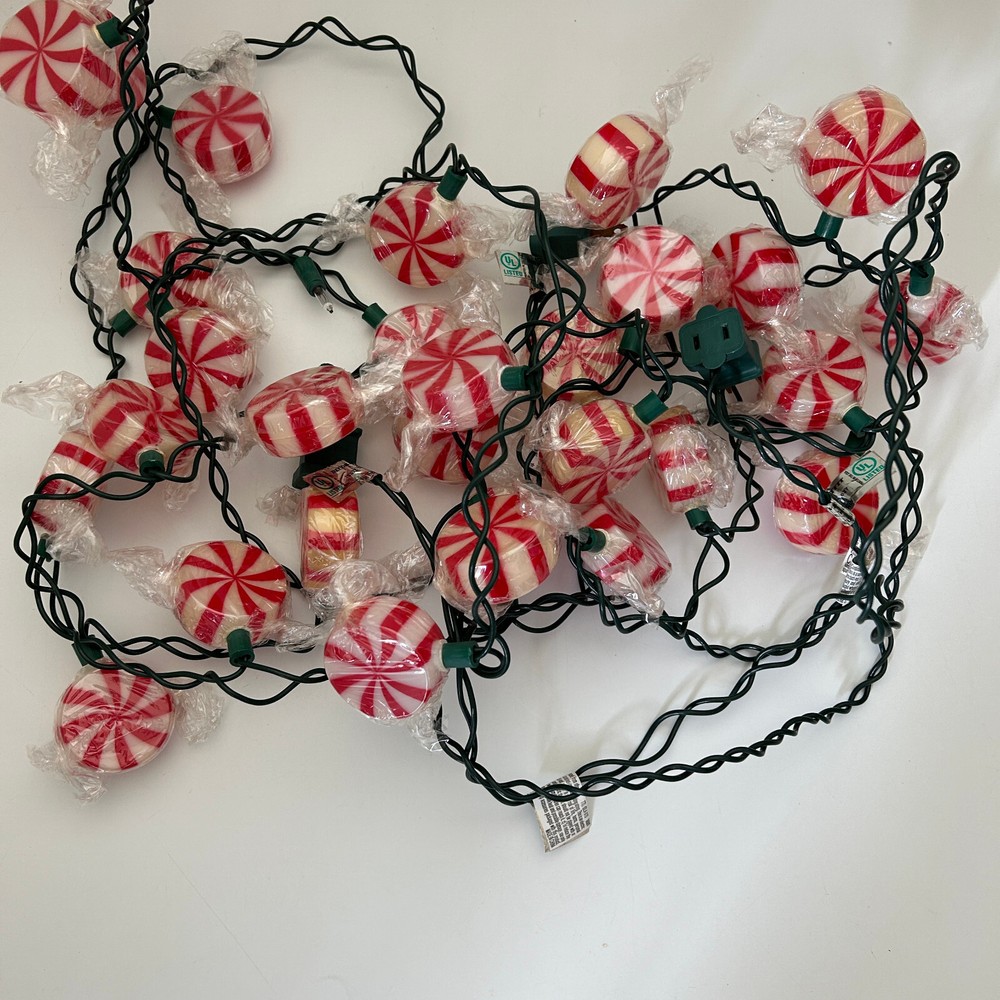 3 Kurt Adler Indoor/Outdoor Blinking String 10-Light Sets Peppermint Candy READ