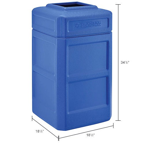 42 Gallon Square Plastic Waste Receptacle With Flat Lid Blue