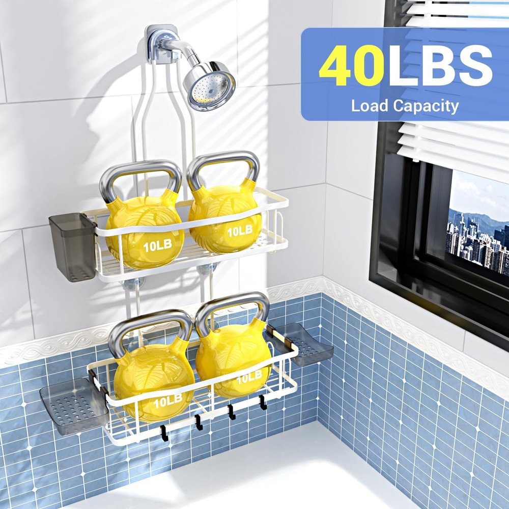 Hanging Shower Caddy Bathroom Organizer: Rustproof Shelf Racks White