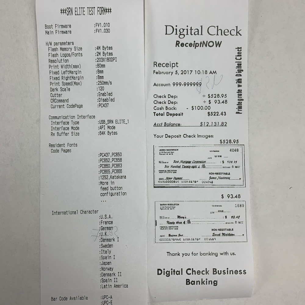 Burroughs Elite SRNELITE-USB Smart Source Receipt Tested No Power Supply
