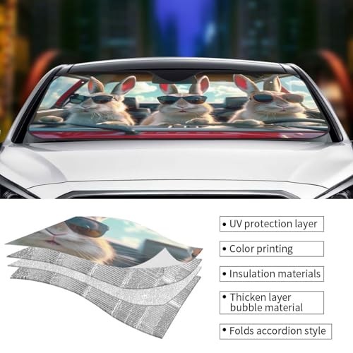 Windshield Sun Shade Cute Rabbit Bunny Drivers Foldable Car Windshield Small