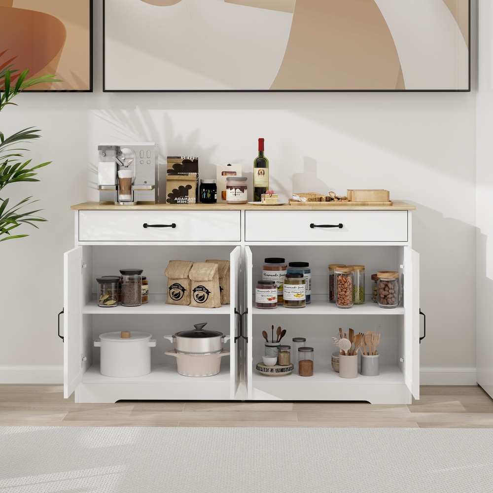 55.91" Large Farmhouse Buffet Cabinet Storage Sideboard with 2 Drawers