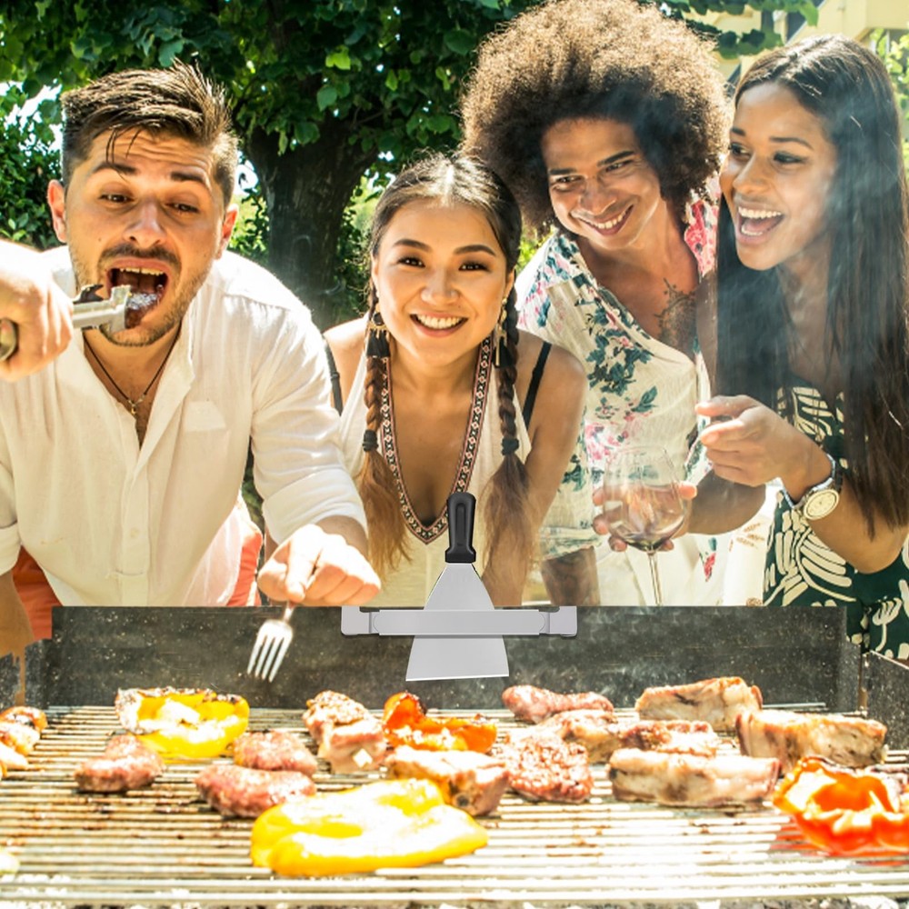 Griddle Spatula Holder, Adjustable Stainless Steel Grill Tool Medium, Silver