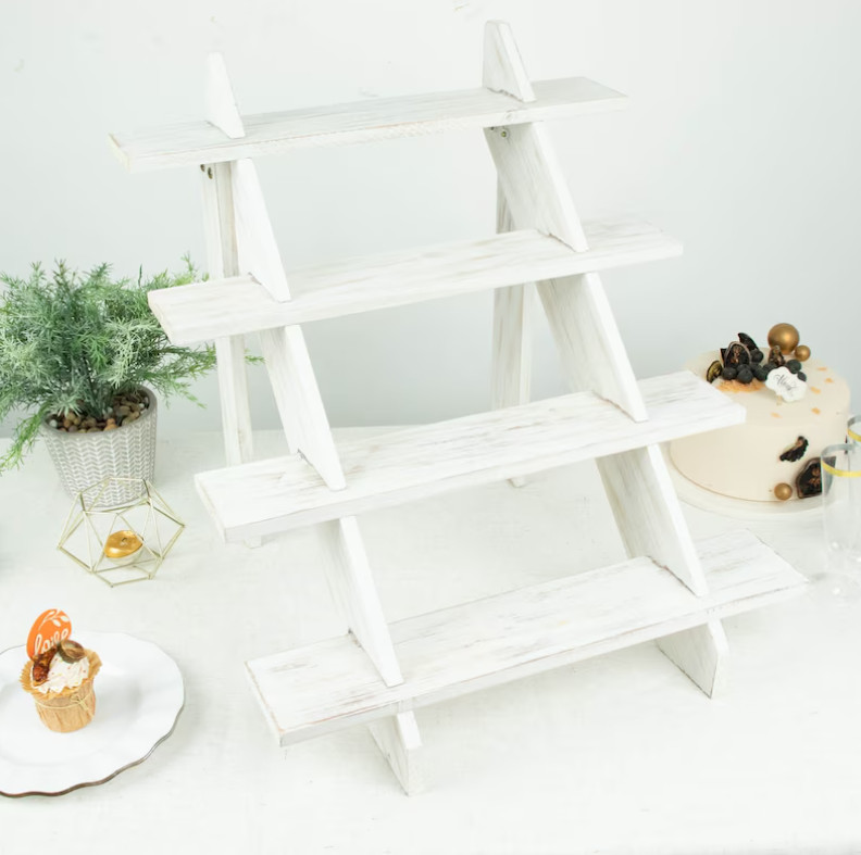 21" Rustic Whitewashed Wooden Ladder Shelf 4-Tier Cupcake & Display Stand