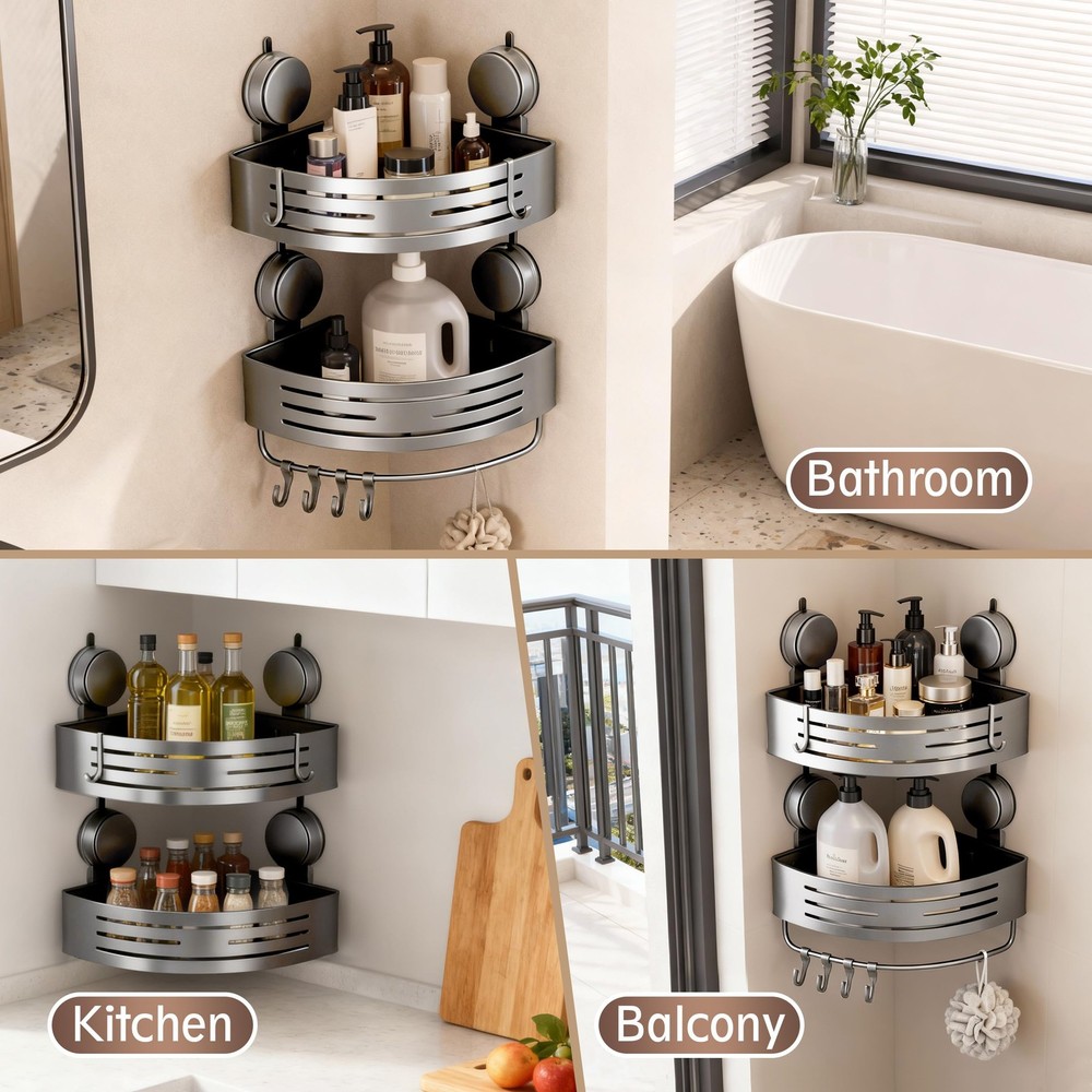 Structoline Corner Shower Caddy Bathroom Organizer（2-Pack Cream White）,No-Dri...