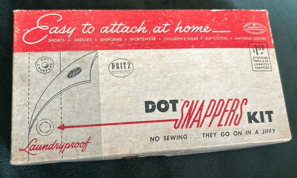 Vintage Dritz Dot Snappers Kit #650 original box snaps instructions + Extras