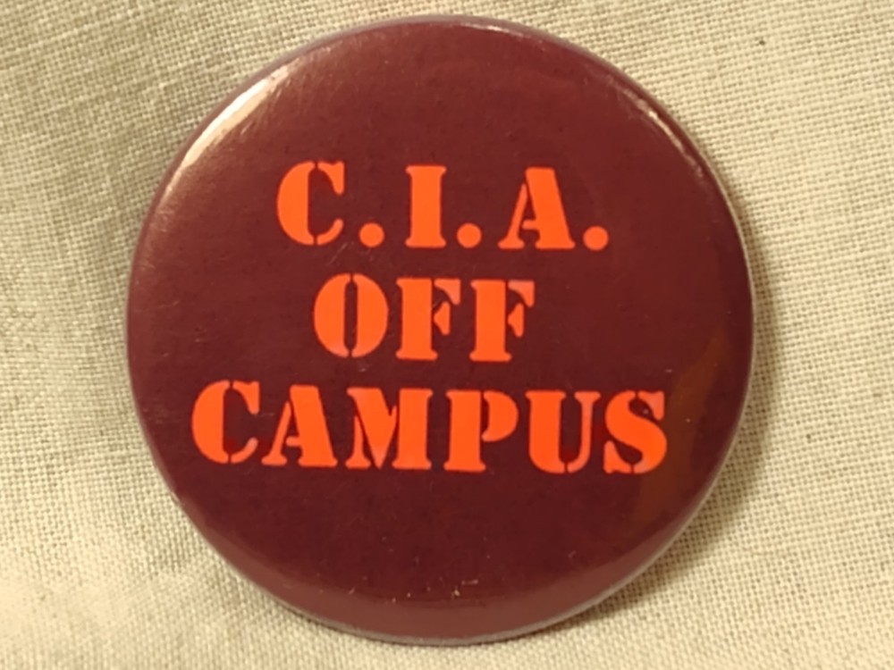 Vintage CIA Off Campus 1987 Protest Pinback Button
