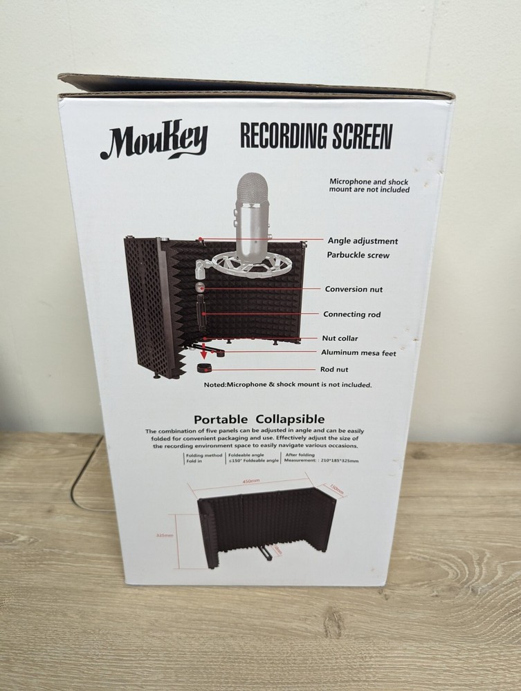 Moukey Microphone Isolation Shield Foldable Mic Shield w Triple Sound Insulation