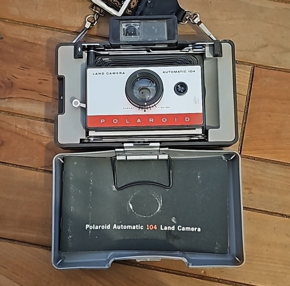 Vintage Polaroid automatic 104 land camera w strap Unknown Condition