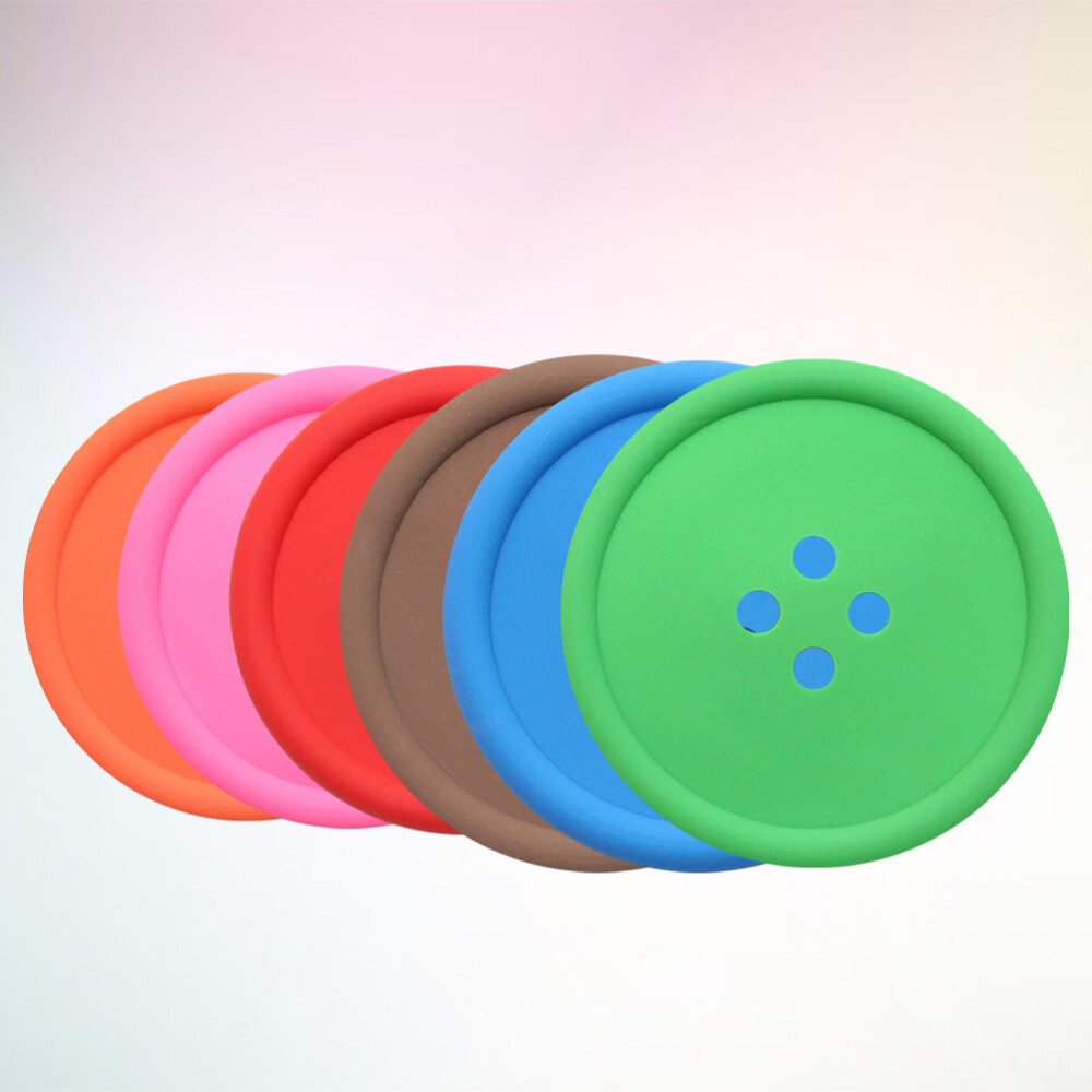 6PCS Creative Round Button Shaped Coaster Silicone Coaster Placemat
