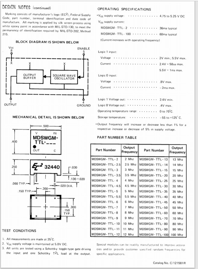 100MHz Oscilator Square Wave Generator Module TTL 5V Mini DIP | New
