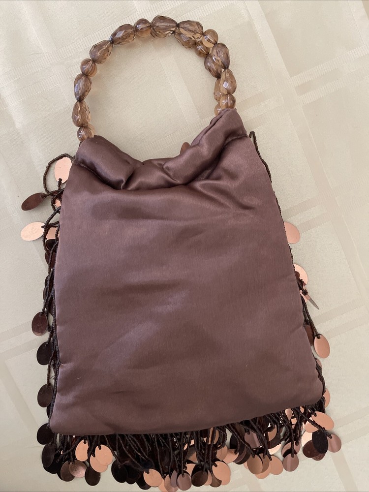 Beaded Handles Sequins Bronze Hobo Boho Evening Purse Handbag