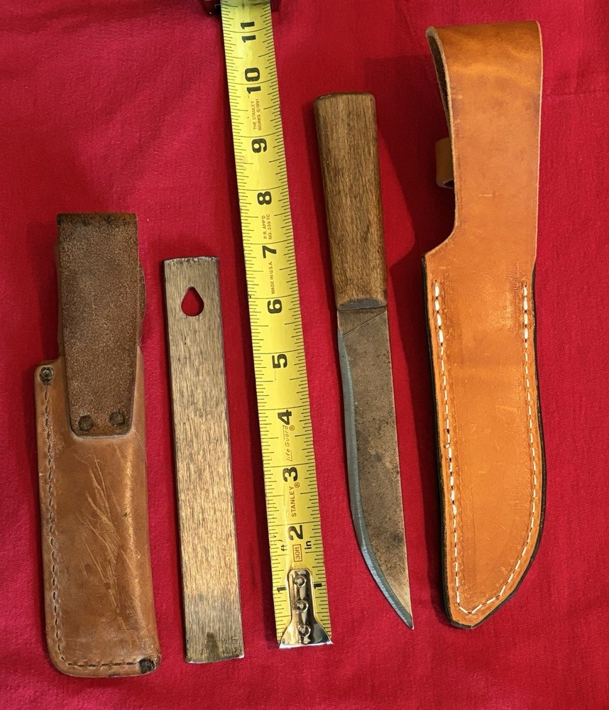 CUSTOM USMC KNIFE FROM FILE & SCHRADE HS-1 SHARPENER - ORIGINAL SHEATH