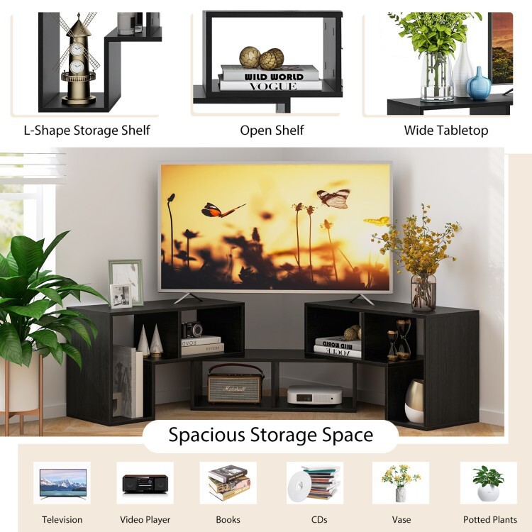 3 Pcs Adjustable TV Stand Set w/ Rectangular Shelf 2 L shaped Shelf For TVs 65''