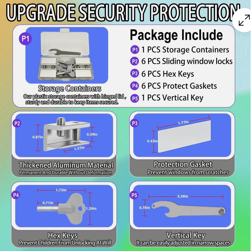 6 Sets Security Window Locks with Keys for Vertical Horizontal Sliding Windows