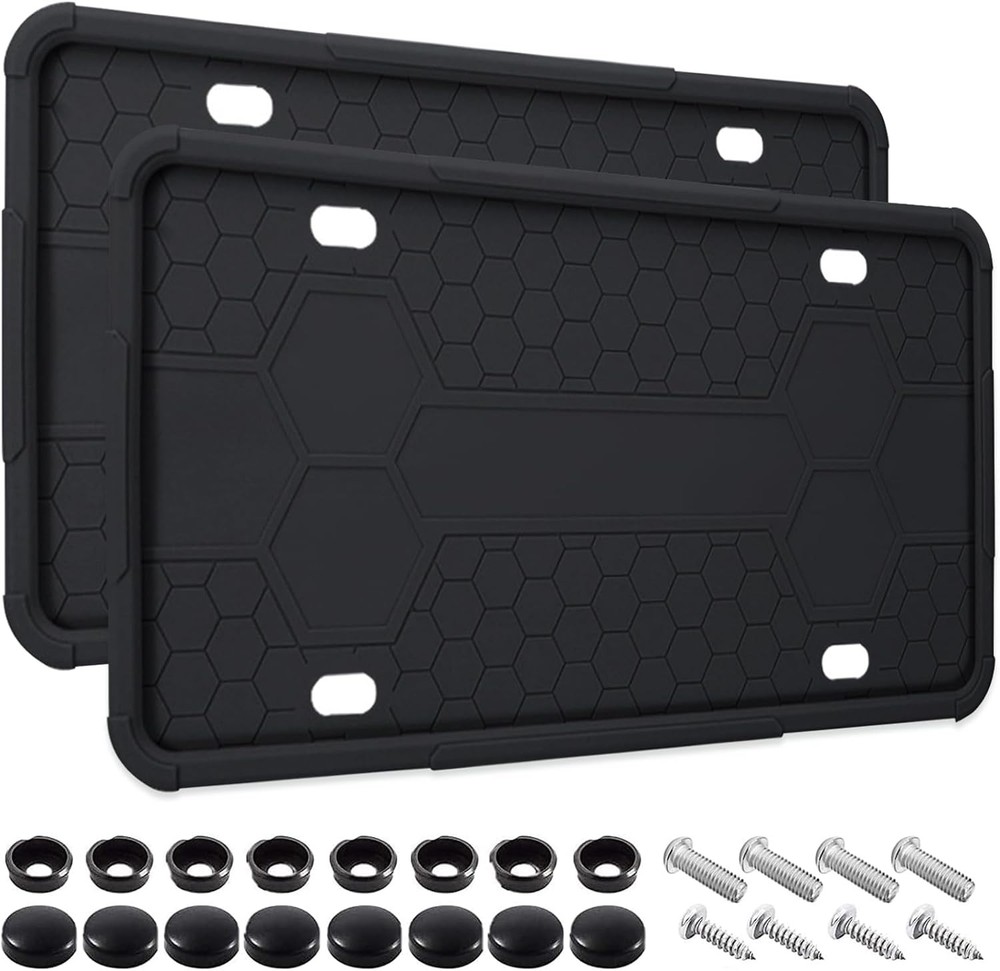2 Pack Silicone License Plate Frames Black, Car Frame Holder, Black