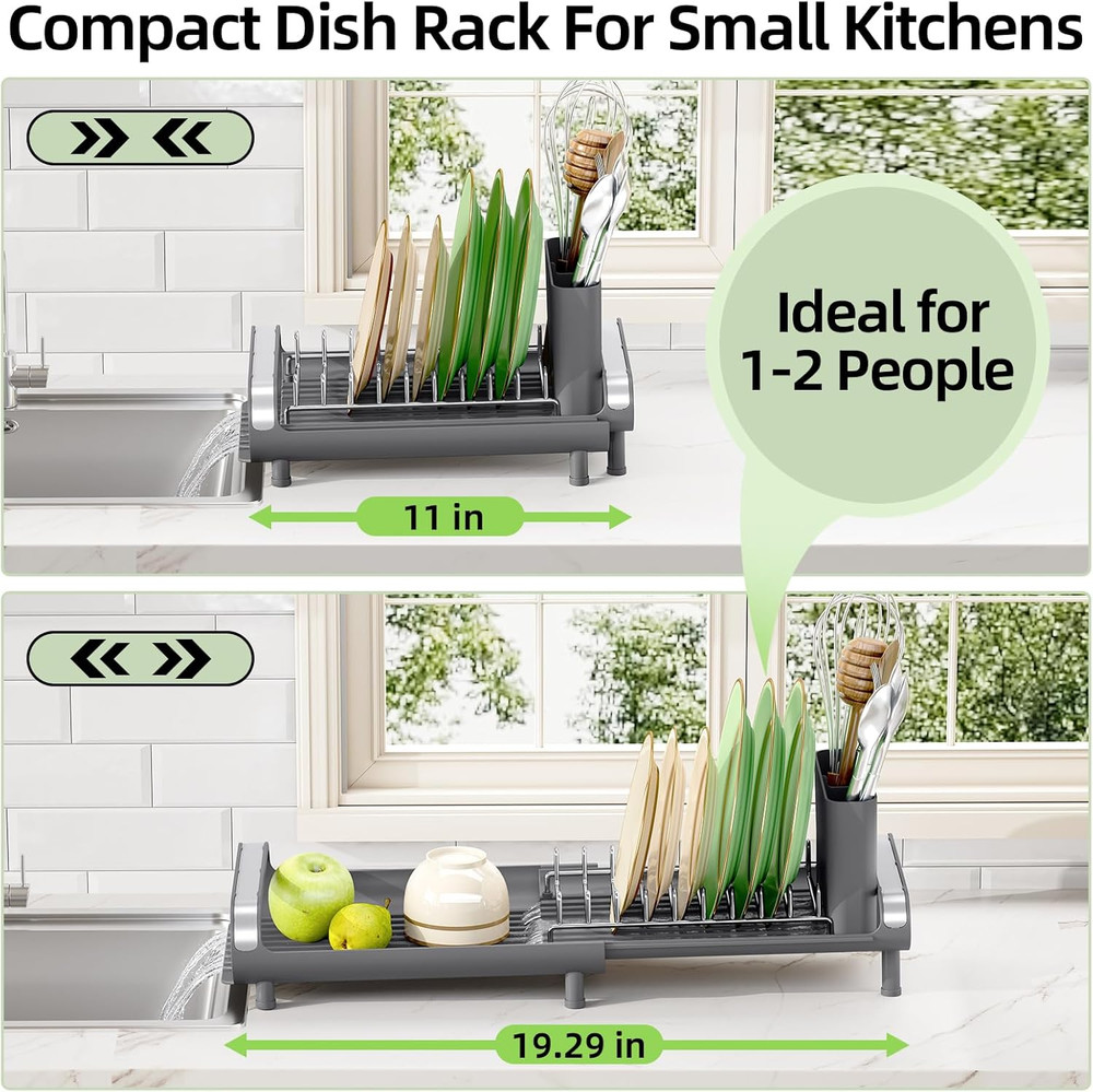 Small Dish Drying Rack, Mini Expandable Compact Dish Rack, Slim Extendable Stain