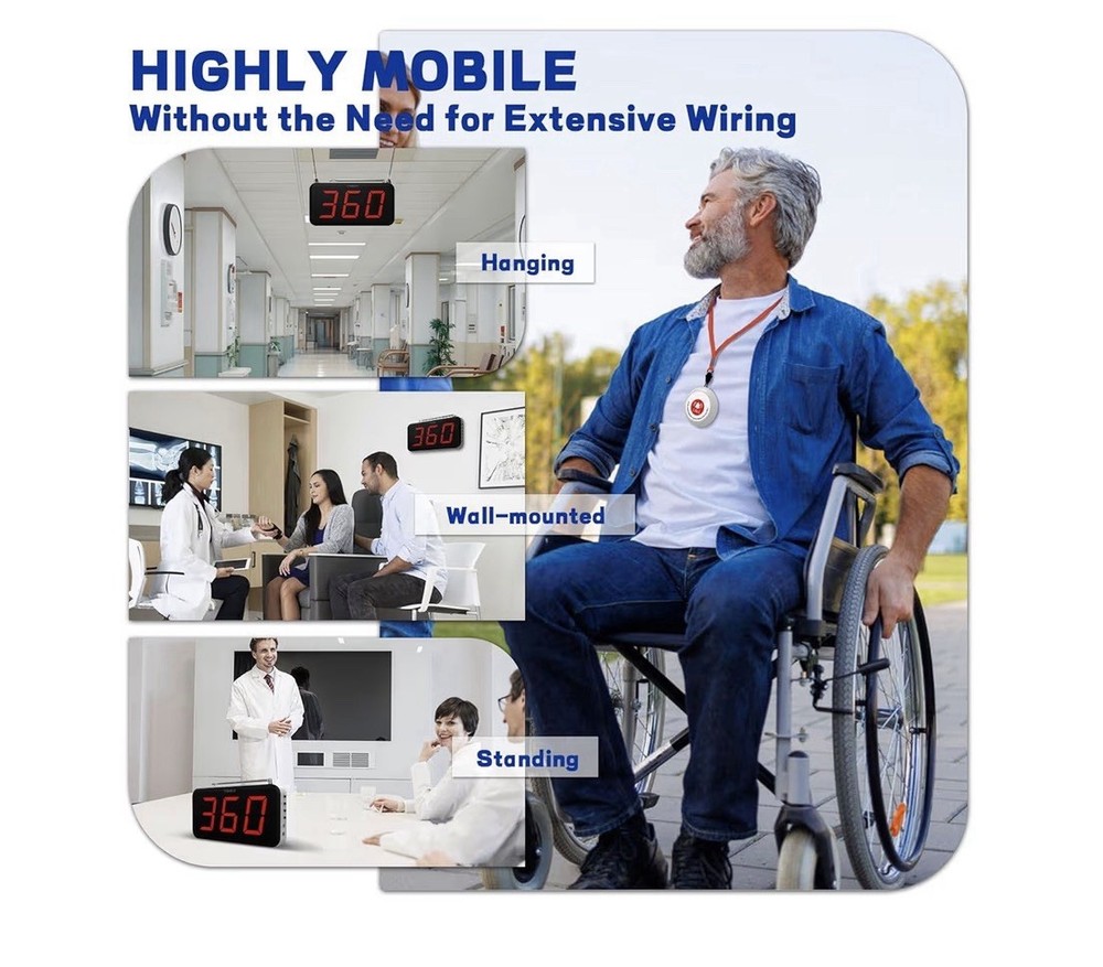 Nurse Call System Wireless Caregiver Pager Call Button 2000Ft Range