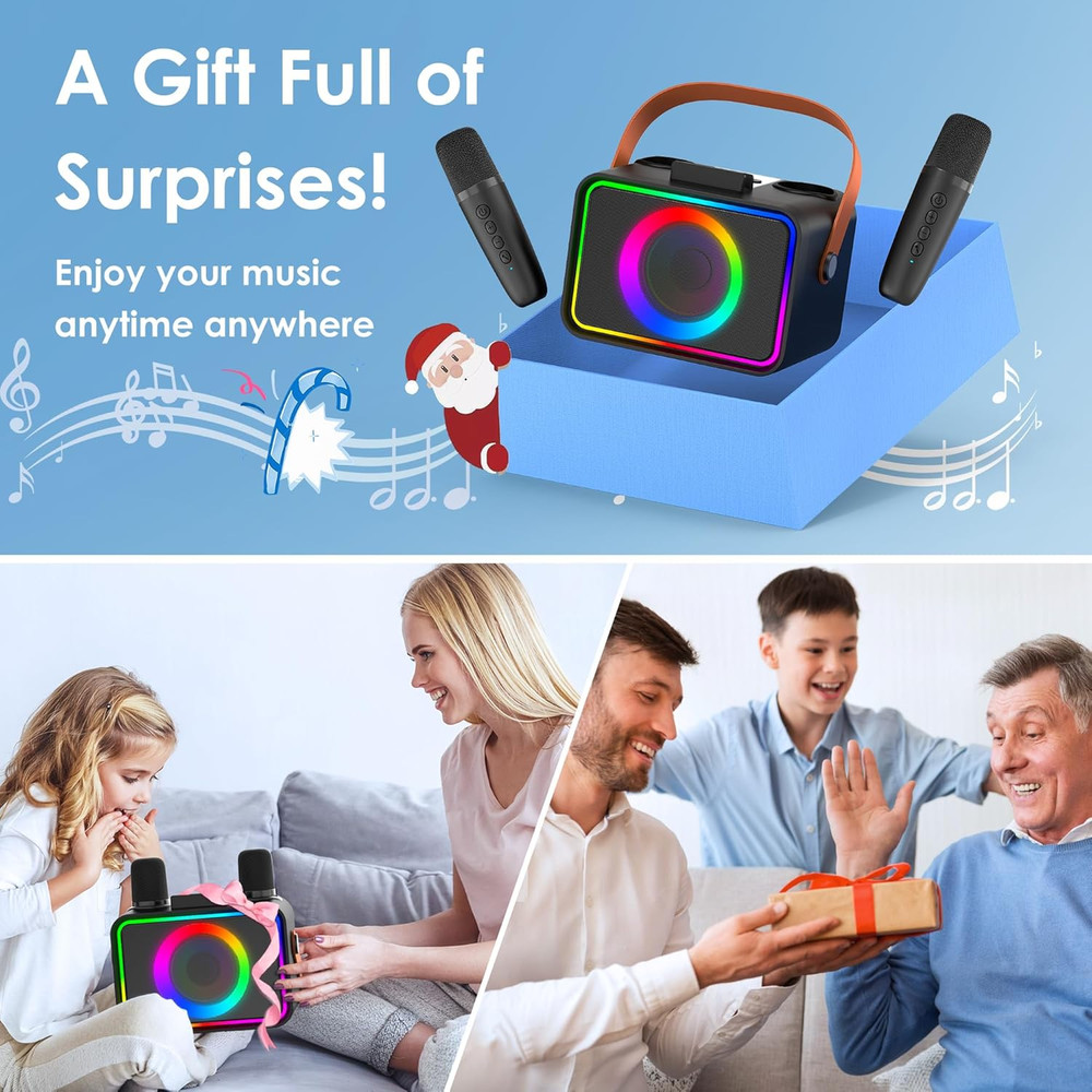 Karaoke Machine,Portable Bluetooth Speaker with 2 Wireless Microphone for Adults