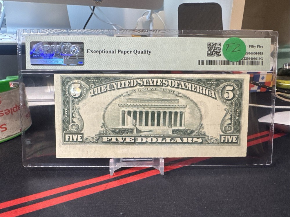 😀 ERROR Note: 1974 $5 FRN CUTTING ERROR (RICHMOND) PMG 55EPQ
