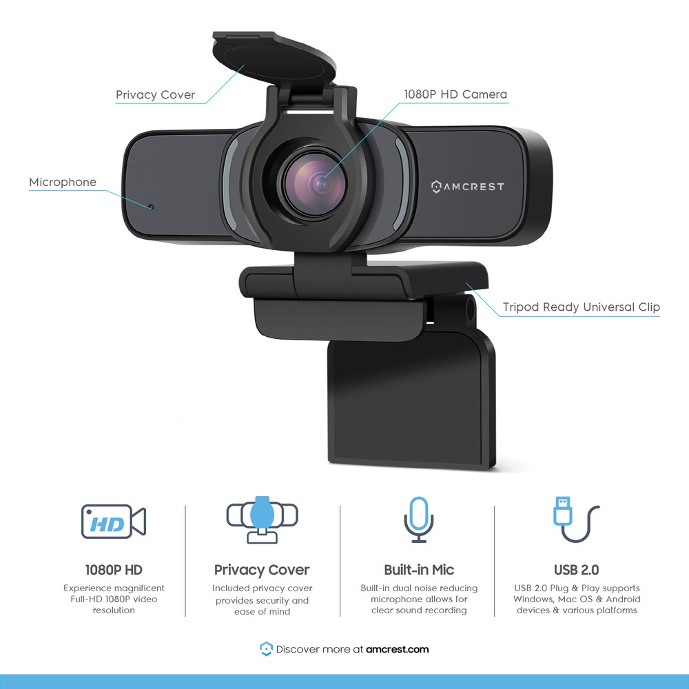 Amcrest Webcam PC Camera USB Built-in Mic Desktop Laptop Live Streaming ProHD