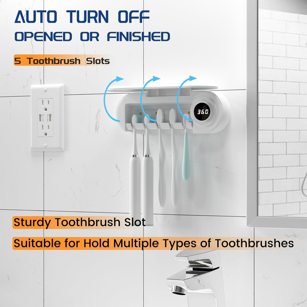 Wall Mounted Toothbrush Holder with Timer Function Cordless for 5 Toothbrushes