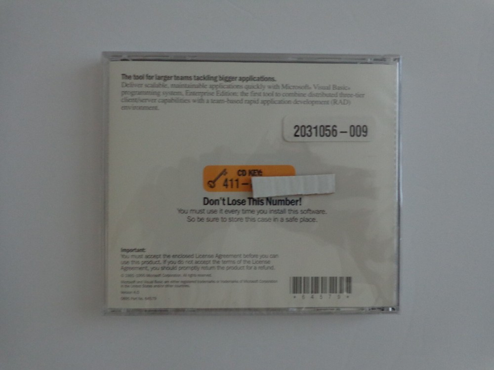 Microsoft Visual Basic Enterprise Ed 4.0 SEALED CD ROM For 95 NT Workstation 3.1