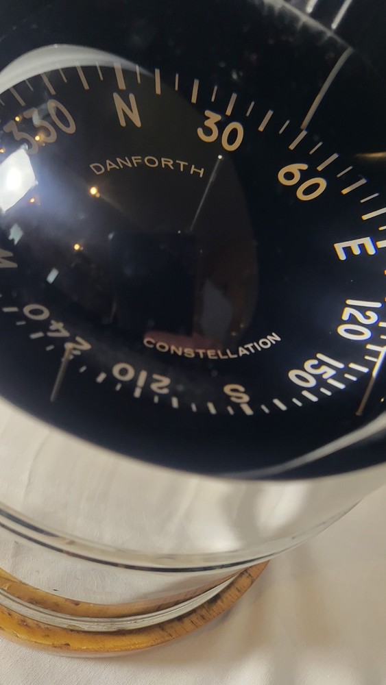 Vintage Danforth Constellation Stainless Steel Marine Compass 8" Base