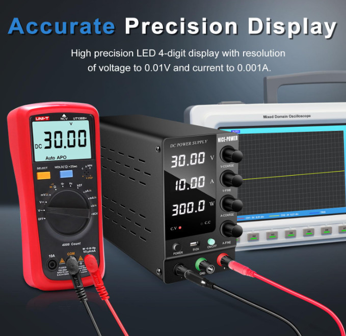 DC Power Supply Variable 30V 10A, Adjustable Switching Regulated DC Bench Power