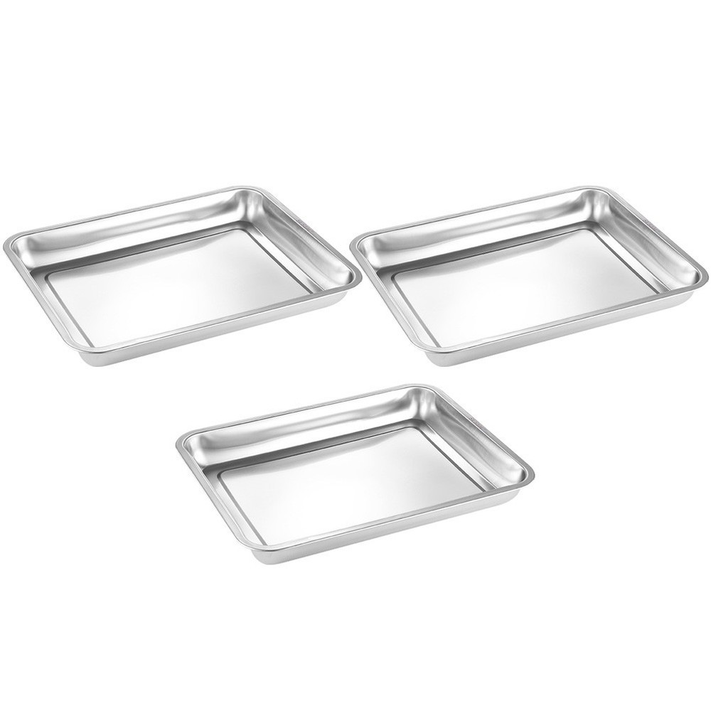 3pcs Oven Pan Stainless Steel Rectangular Heavy Duty Deep Edged Tray