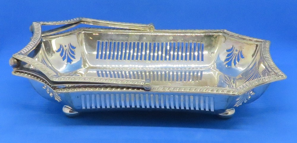 Silver plate electroplate vintage Victorian antique rectangular cake basket dish