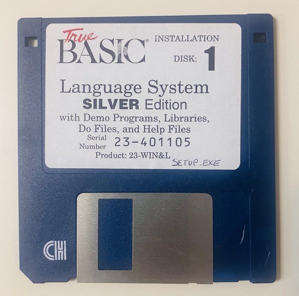 True BASIC Language System Silver Edition (2-Disk 3.5″ Floppy Set) Complete, VTG