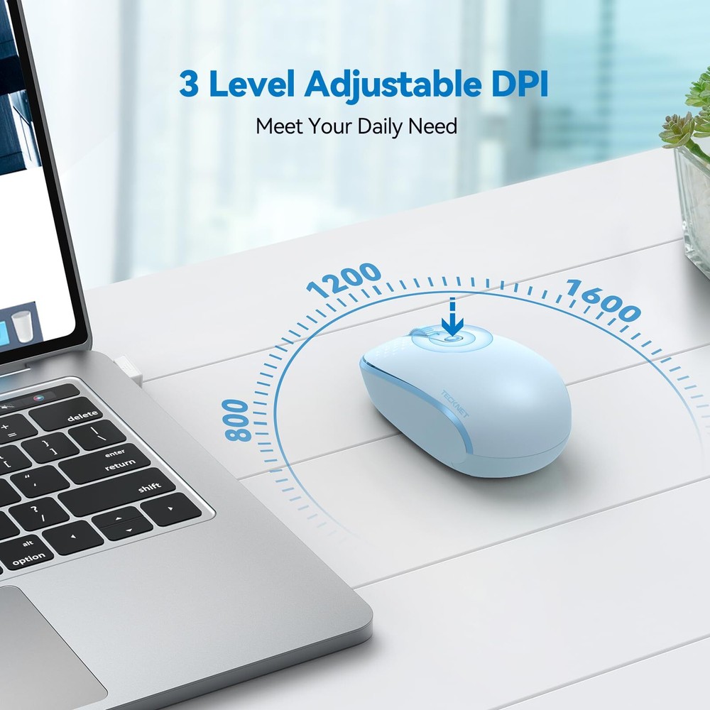 Wireless Quiet Mouse 4 Buttons Portable 2.4G Mouse with USB Receiver Blue