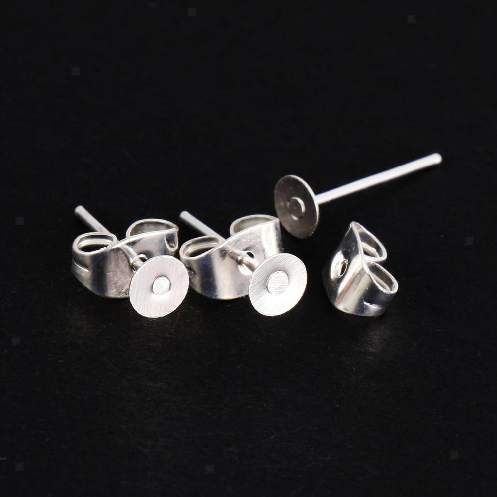 100 Pairs DIY Paste Imitation Earings Silver Plating Silver Diameter 4mm