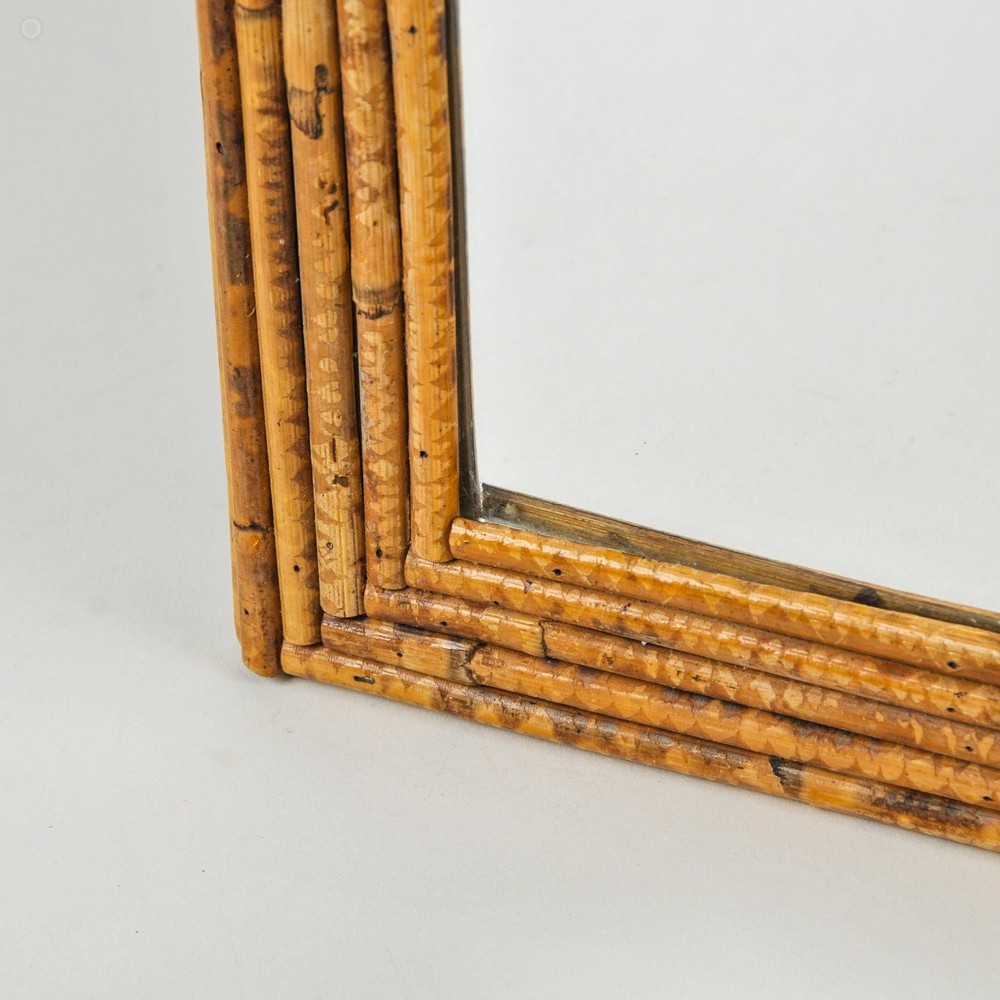Vintage Split Reed Bamboo Arched Mirror