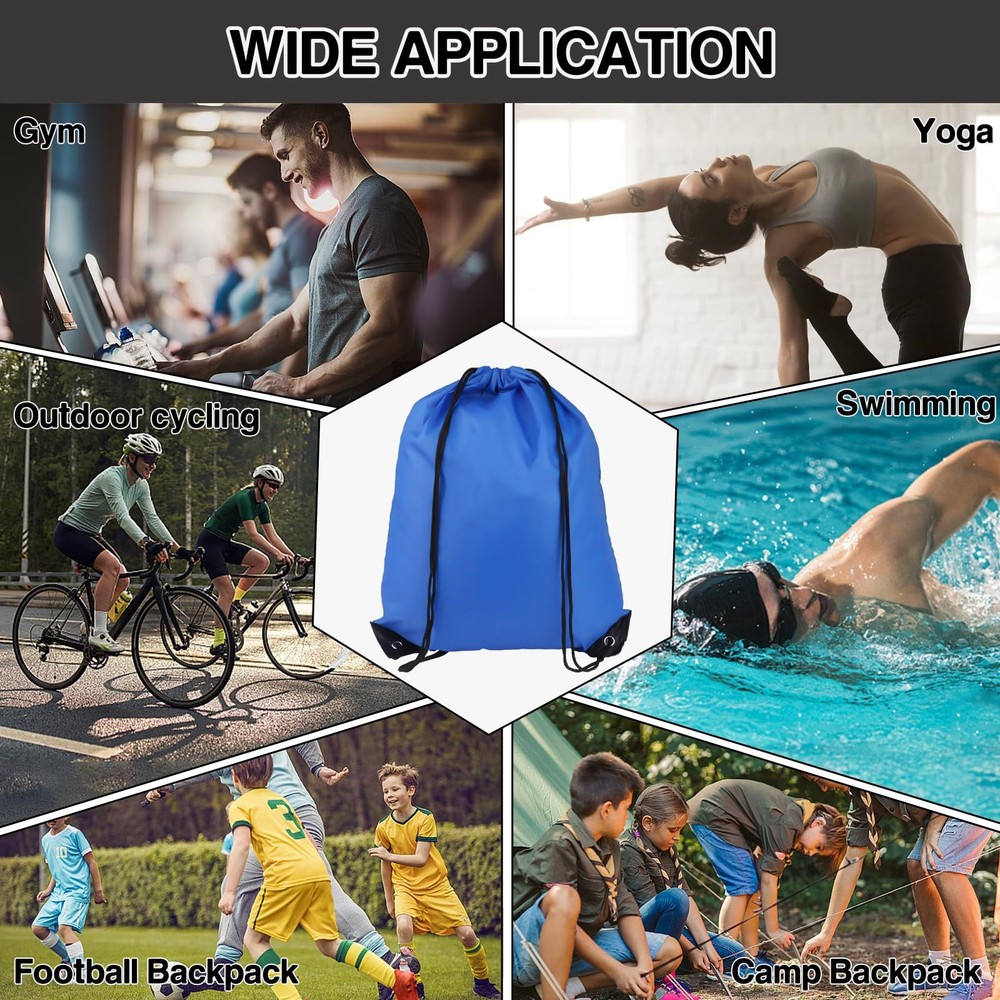 Drawstring Backpack 6Pcs Gym Bags Black Draw Medium, Multicolor