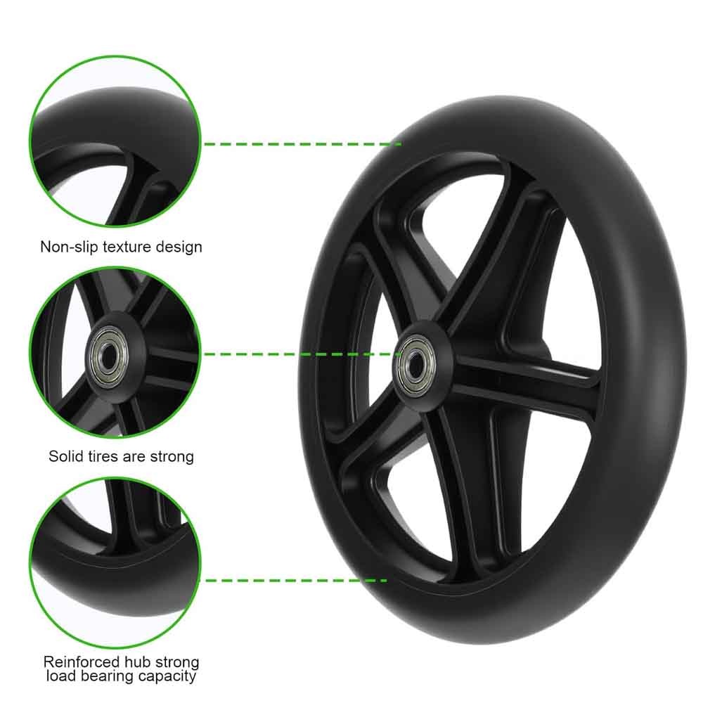 2Pcs 8 Inch Walker Wheels Replacement Solid Anti Slip Rollator Wheel Set Black