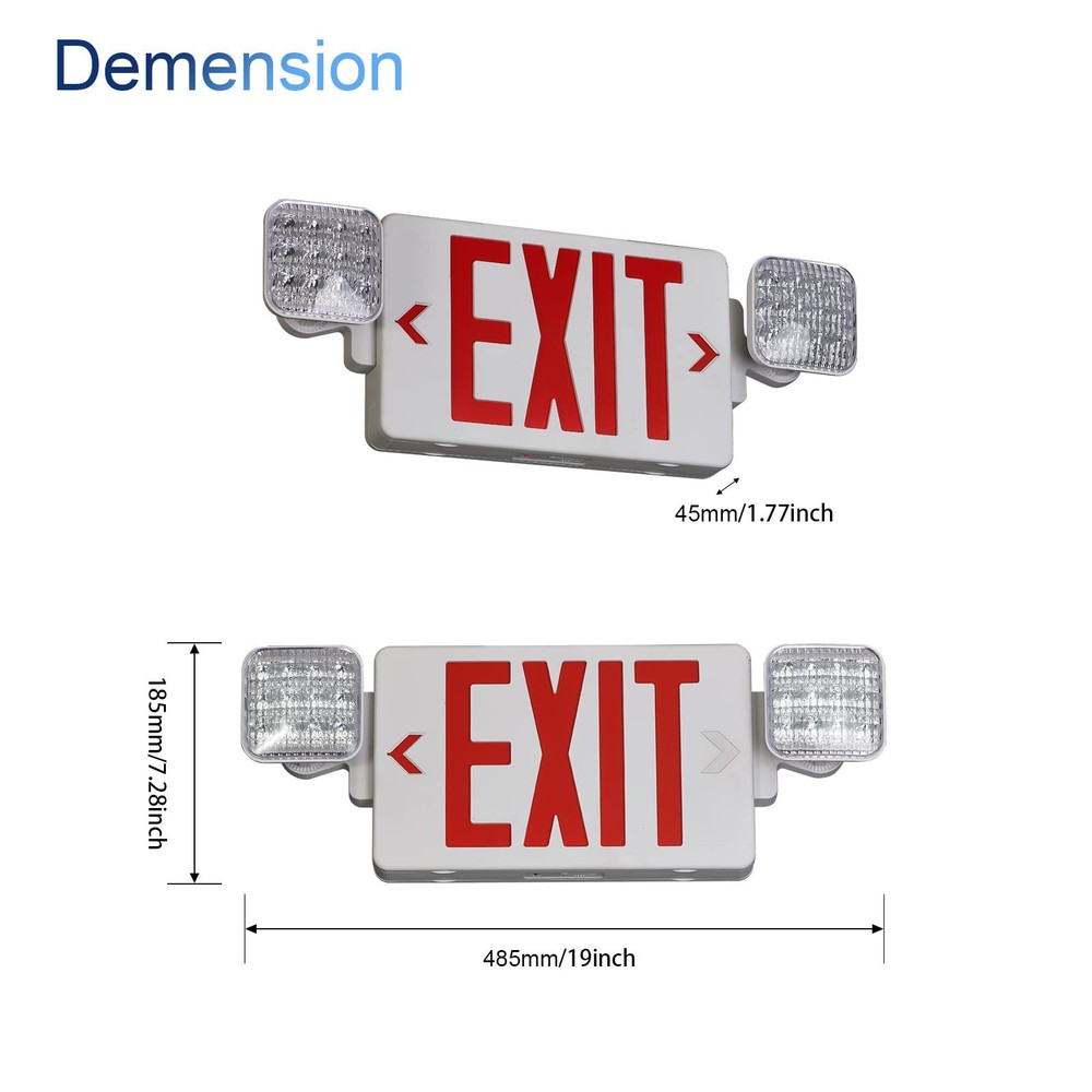 Red Exit Sign With Emergency Lights, LED Light With Battery Backup, UL Listed...
