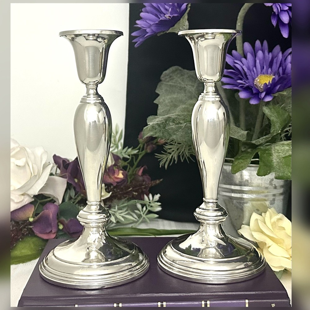 Sterling Silver Candle Holders Vintage .925 Silver Dinner Candlesticks - Pair