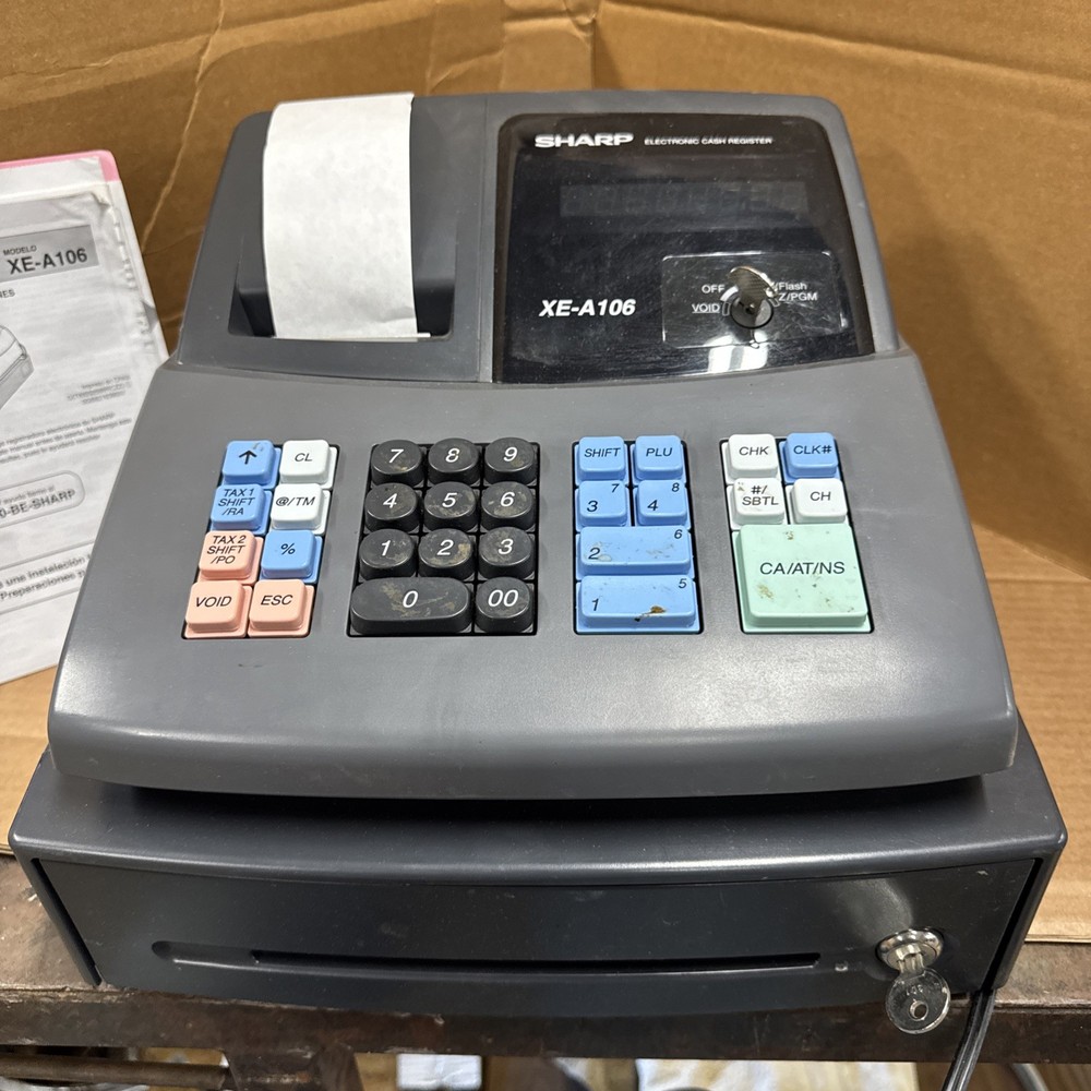 Sharp XE-A106 Electronic Cash Register With Operator & Drawer Key TESTED WORKS!