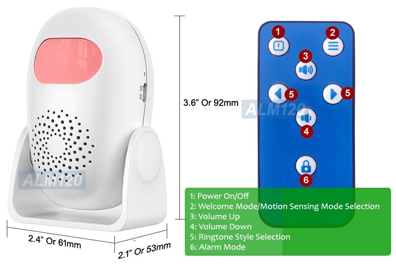 Desktop Wall Mounting Motion Sensor 125dB Alarm Chime Alert Remote Control