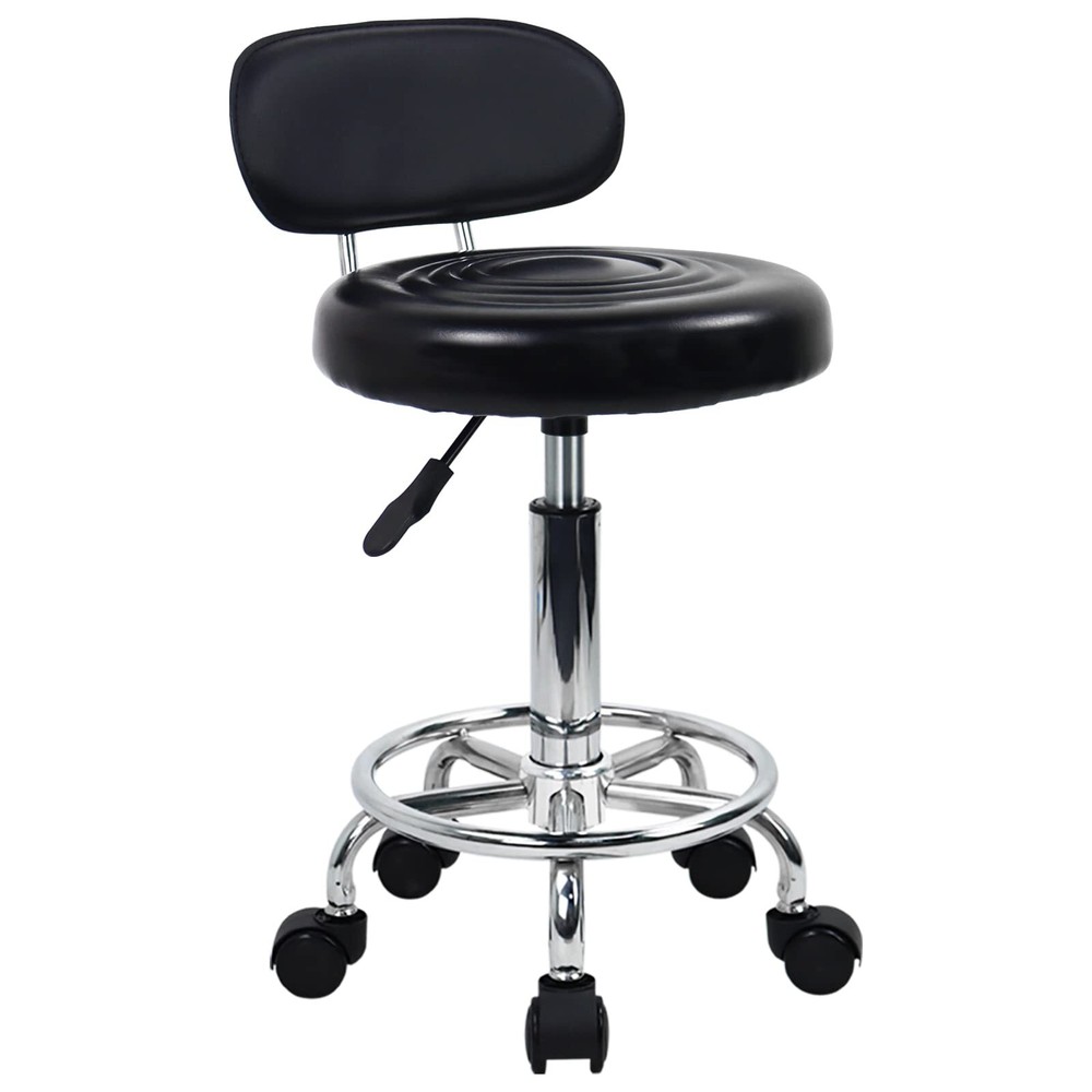 KKTONER PU Leather Modern Rolling Stool with Low Back Height Adjustable Work ...